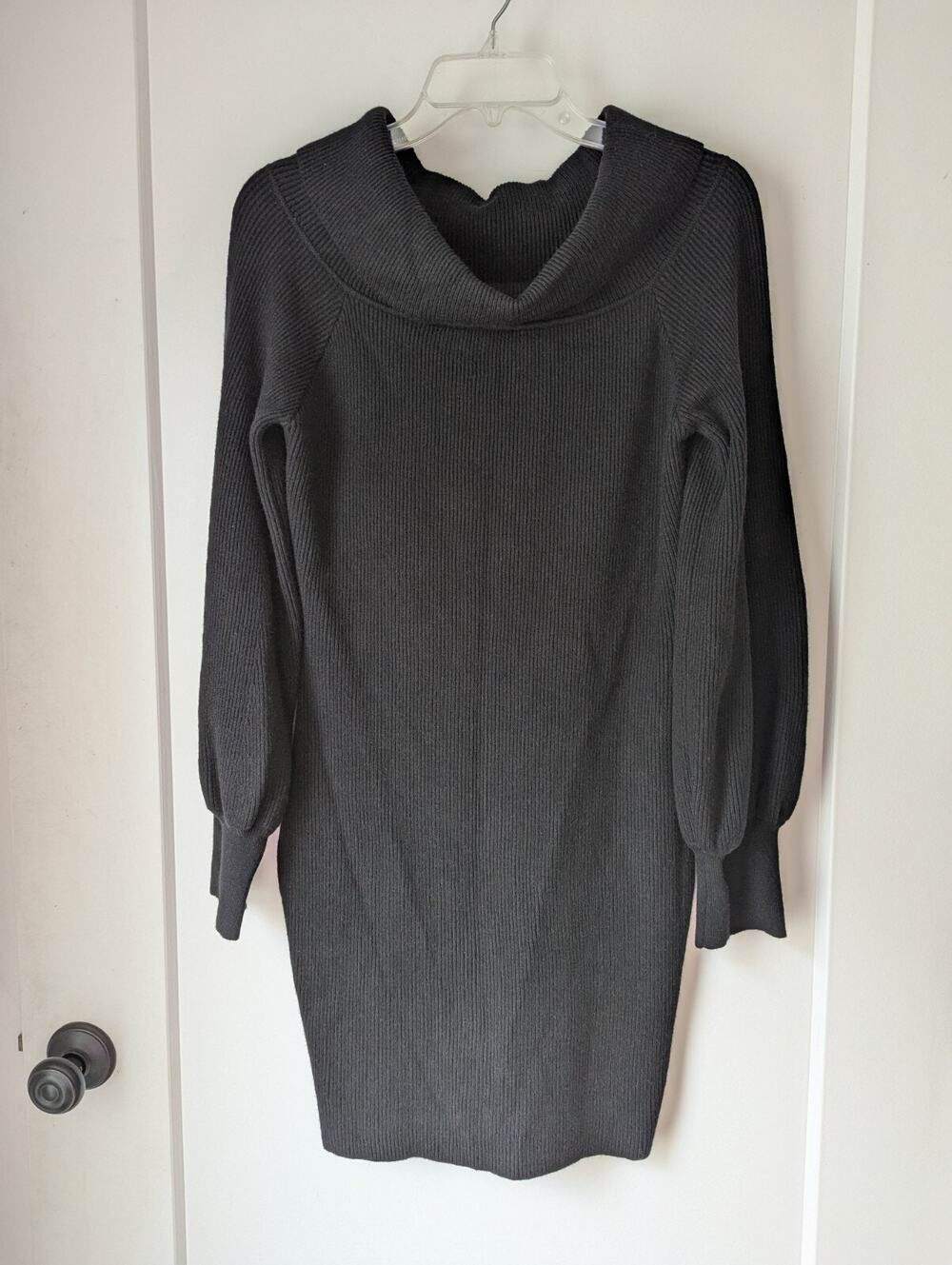 She+Sky Women's Large Black Short Sweater Dress Balloon Sleeve Clubwear Gothic